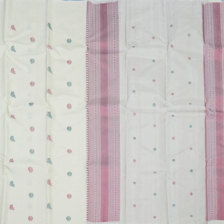 Hayagrivas Handloom Half-White Kanjivaram Silk Saree KBE1199I2-1