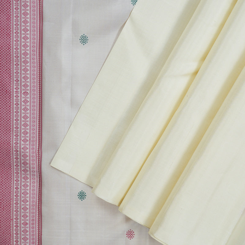 Hayagrivas Handloom Half-White Kanjivaram Silk Saree KBE1199I2-1