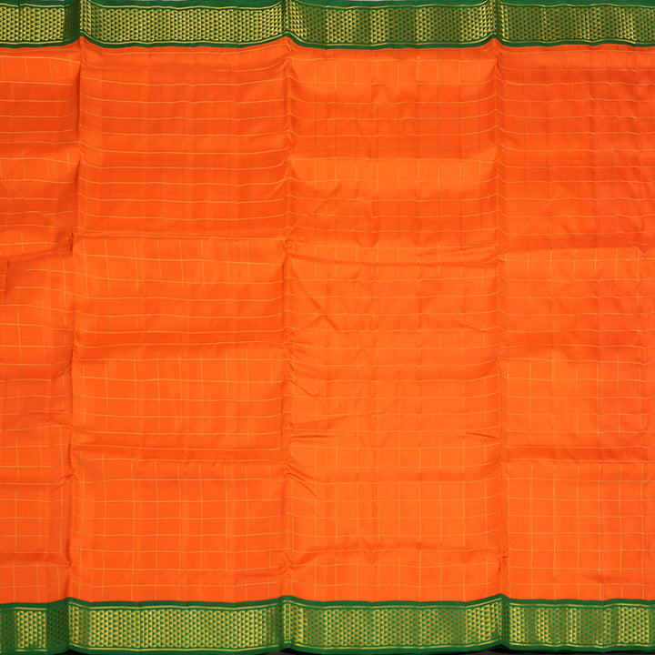 Hayagrivas Orange Handloom Kanjivaram Ten Yards Silk Saree with Dark Green Border KBE119D11-1
