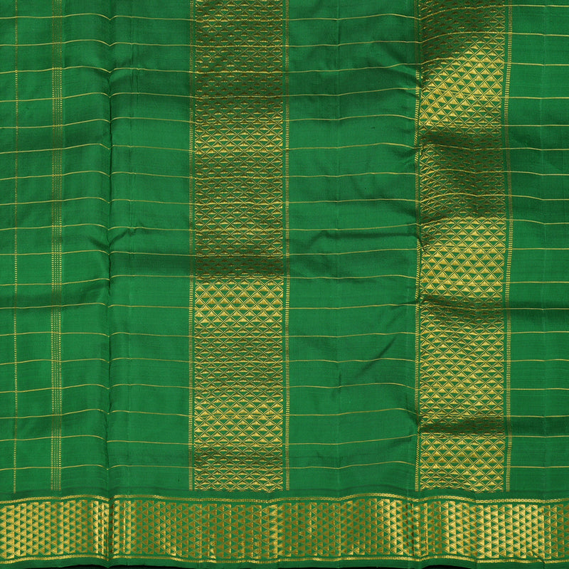 Hayagrivas Orange Handloom Kanjivaram Ten Yards Silk Saree with Dark Green Border KBE119D11-1