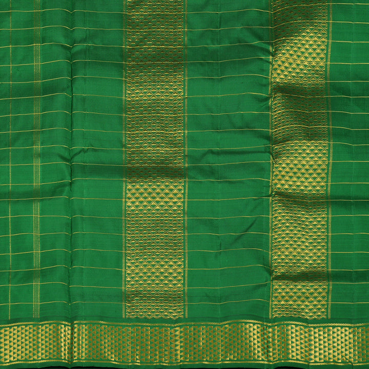 Hayagrivas Orange Handloom Kanjivaram Ten Yards Silk Saree with Dark Green Border KBE119D11-1