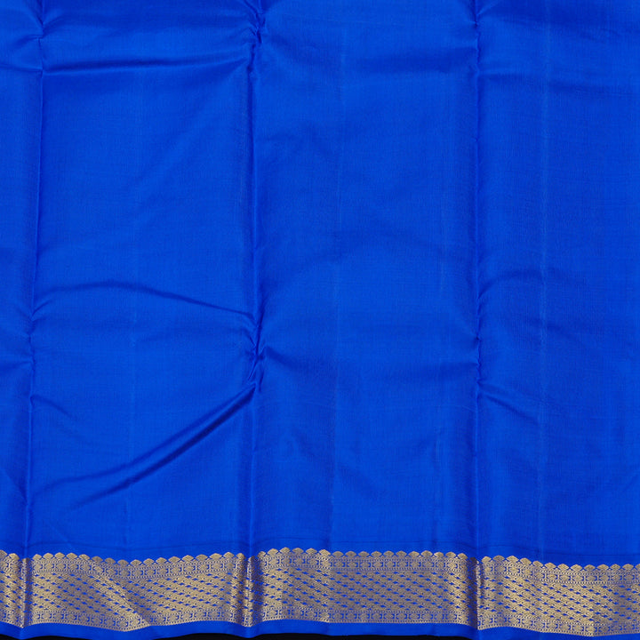Hayagrivas White Handloom Kanjivaram Silk Saree with Blue Border KBE119D2-1