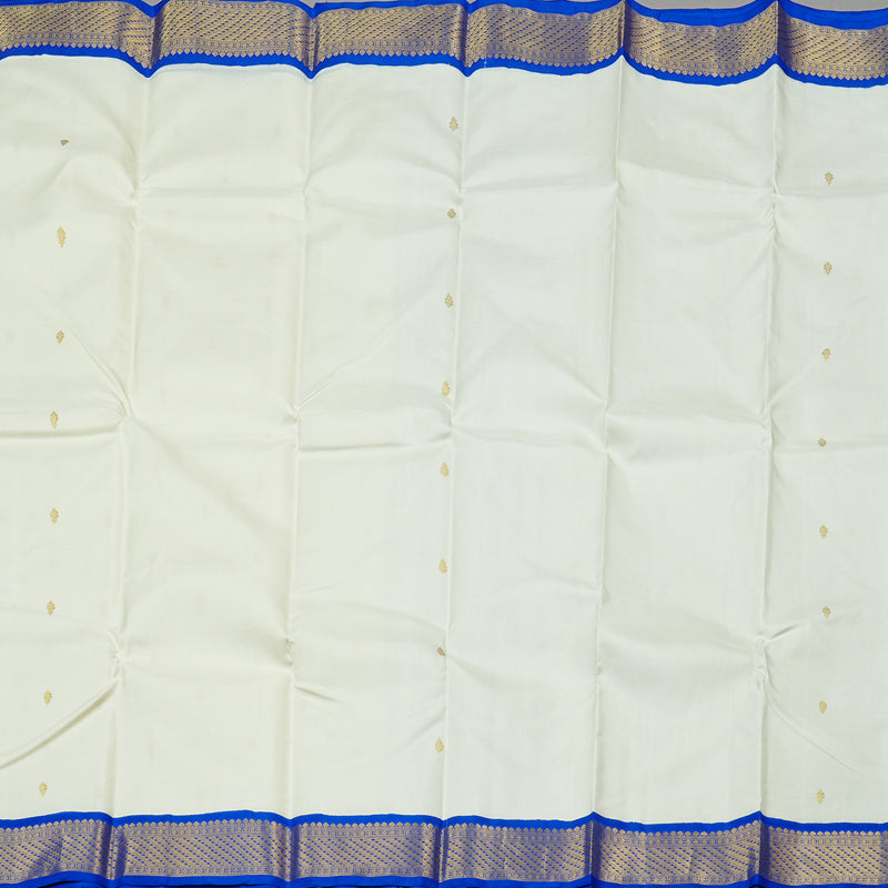 Hayagrivas White Handloom Kanjivaram Silk Saree with Blue Border KBE119D2-1
