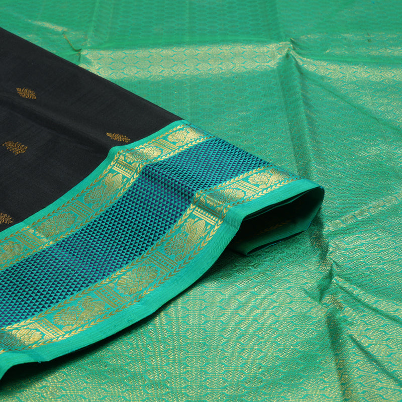 Hayagrivas Black Handloom Kanjivaram Silk Saree with Sea Green Border KBE119D5-1
