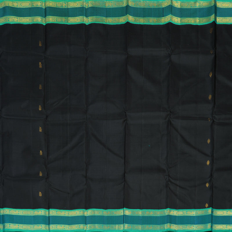 Hayagrivas Black Handloom Kanjivaram Silk Saree with Sea Green Border KBE119D5-1
