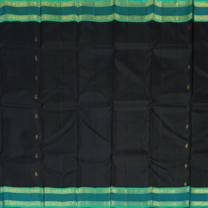 Hayagrivas Black Handloom Kanjivaram Silk Saree with Sea Green Border KBE119D5-1