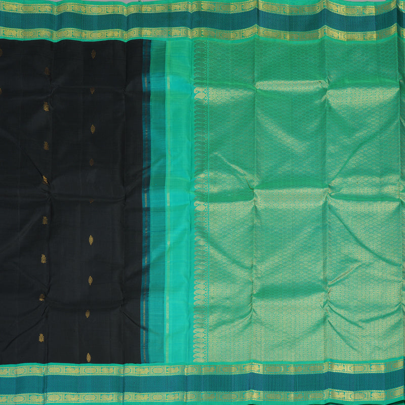 Hayagrivas Black Handloom Kanjivaram Silk Saree with Sea Green Border KBE119D5-1