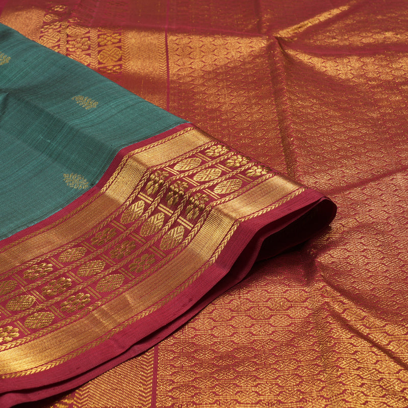 Hayagrivas Handloom Kanjivaram silk saree in soothing  pastel green with maroon Korvai contrast KBE119D7-1
