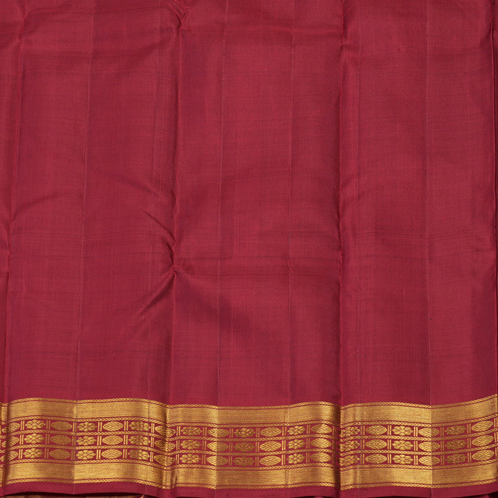 Hayagrivas Handloom Kanjivaram silk saree in soothing  pastel green with maroon Korvai contrast KBE119D7-1