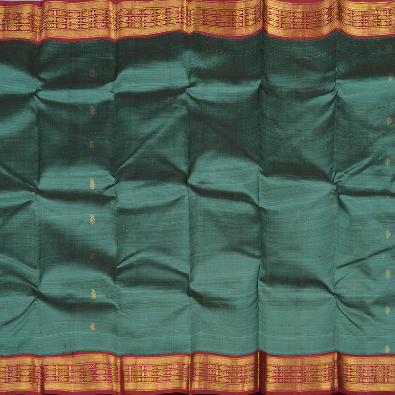 Hayagrivas Handloom Kanjivaram silk saree in soothing  pastel green with maroon Korvai contrast KBE119D7-1