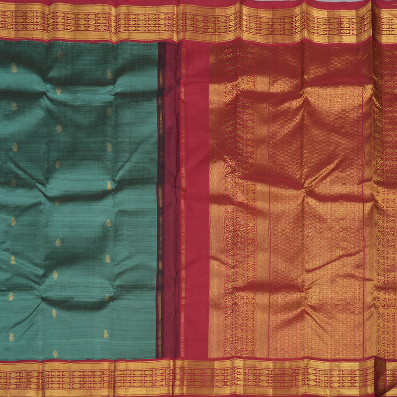 Hayagrivas Handloom Kanjivaram silk saree in soothing  pastel green with maroon Korvai contrast KBE119D7-1
