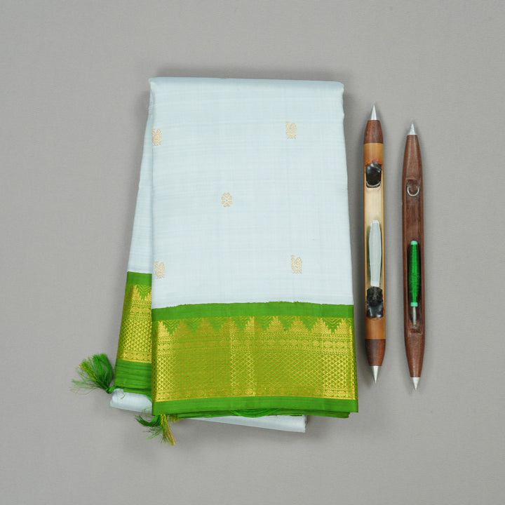 Hayagrivas Light Sky Blue Handloom Kanjivaram Silk Saree with Parrot Green Border KBE119D8-1