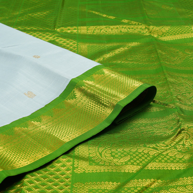 Hayagrivas Light Sky Blue Handloom Kanjivaram Silk Saree with Parrot Green Border KBE119D8-1