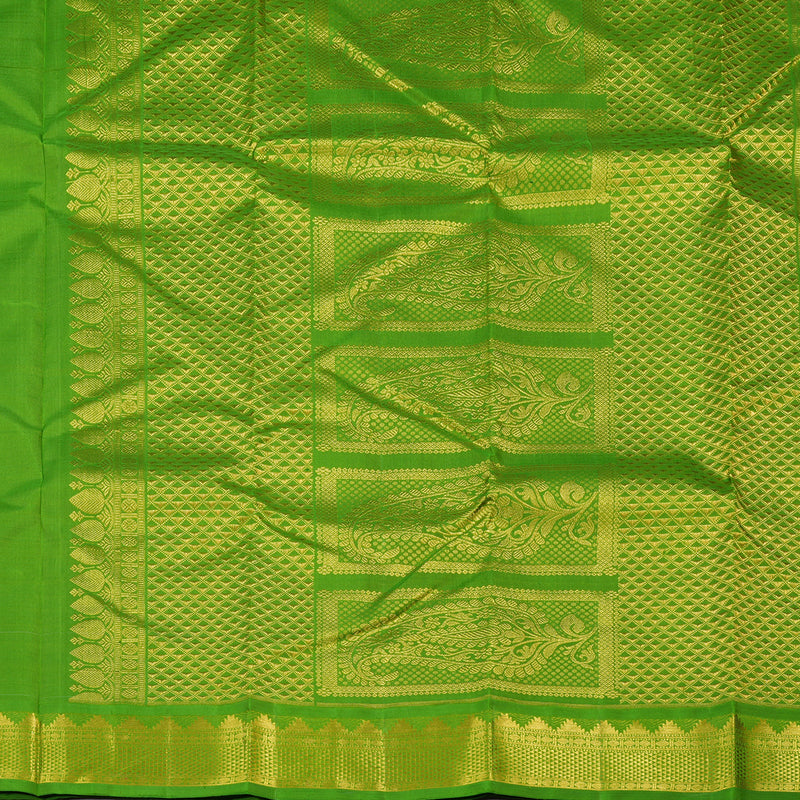 Hayagrivas Light Sky Blue Handloom Kanjivaram Silk Saree with Parrot Green Border KBE119D8-1