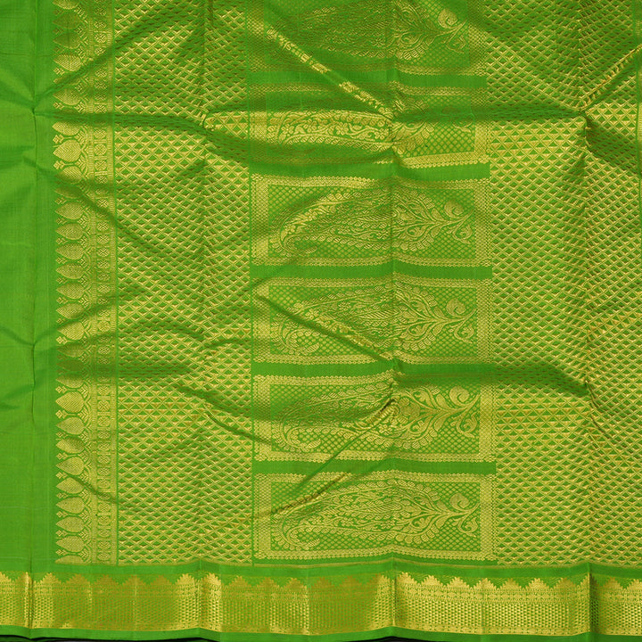 Hayagrivas Light Sky Blue Handloom Kanjivaram Silk Saree with Parrot Green Border KBE119D8-1