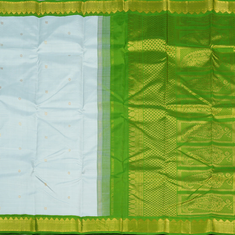 Hayagrivas Light Sky Blue Handloom Kanjivaram Silk Saree with Parrot Green Border KBE119D8-1