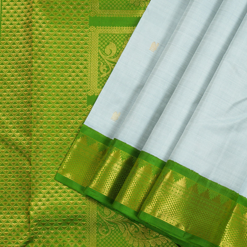 Hayagrivas Light Sky Blue Handloom Kanjivaram Silk Saree with Parrot Green Border KBE119D8-1