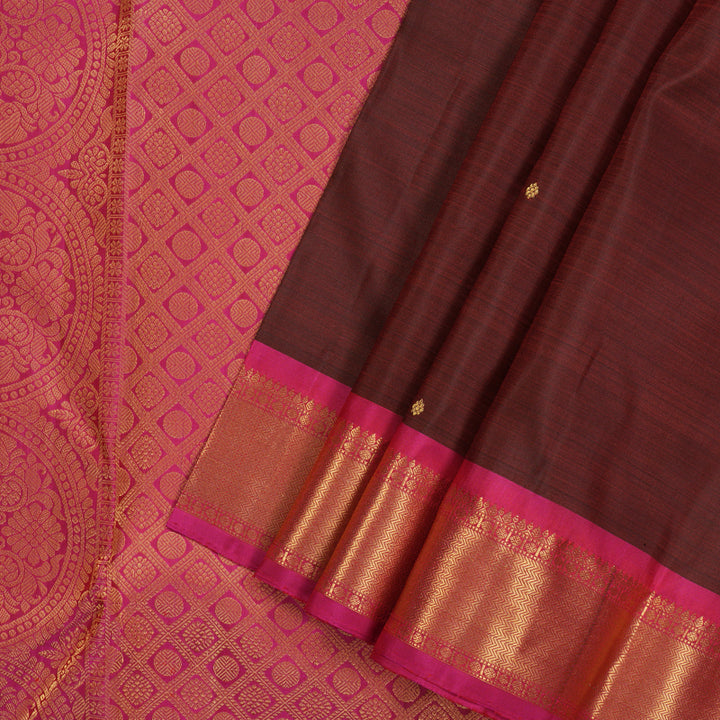 Hayagrivas Handloom Araku Maroon Kanjivaram Silk Saree with Rani Pink border KBE1200I1-4