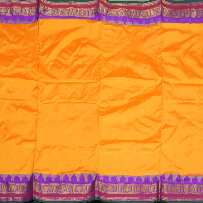 Hayagrivas Mango Orange Pure Ten Yards Silk Saree with Purple border KBE1204I1-2