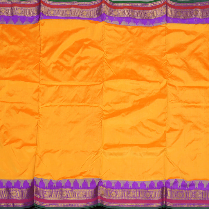 Hayagrivas Mango Orange Pure Ten Yards Silk Saree with Purple border KBE1204I1-2