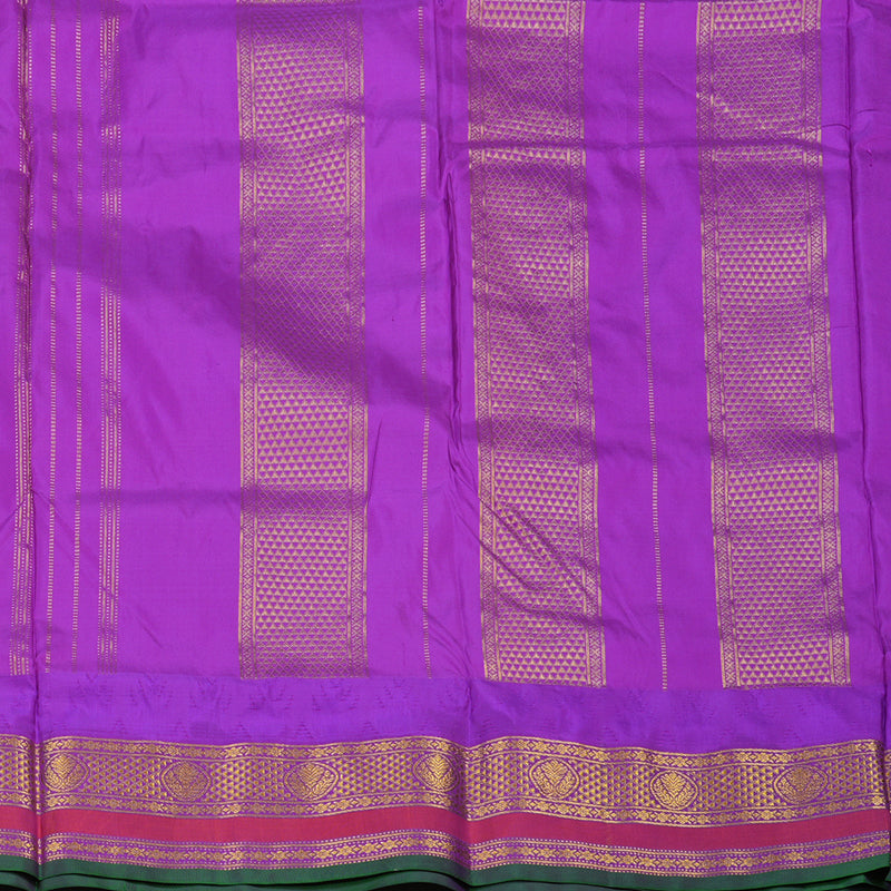 Hayagrivas Mango Orange Pure Ten Yards Silk Saree with Purple border KBE1204I1-2