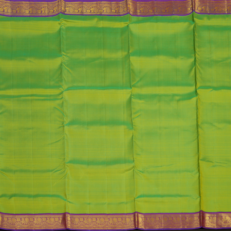 Hayagrivas Handloom Fluorescent Green Kanjivaram Ten Yards Silk Saree with Purple Border KBE1206I1-3
