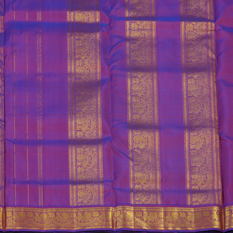 Hayagrivas Handloom Fluorescent Green Kanjivaram Ten Yards Silk Saree with Purple Border KBE1206I1-3