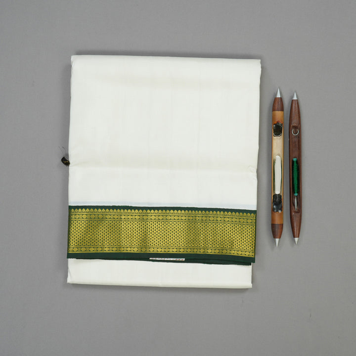 Hayagrivas White Pure Ten Yards Silk Madisar with Karum Pachai border KBE1206I2-1