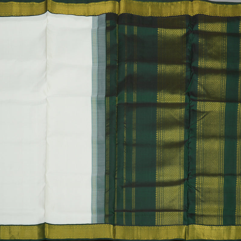 Hayagrivas White Pure Ten Yards Silk Madisar with Karum Pachai border KBE1206I2-1