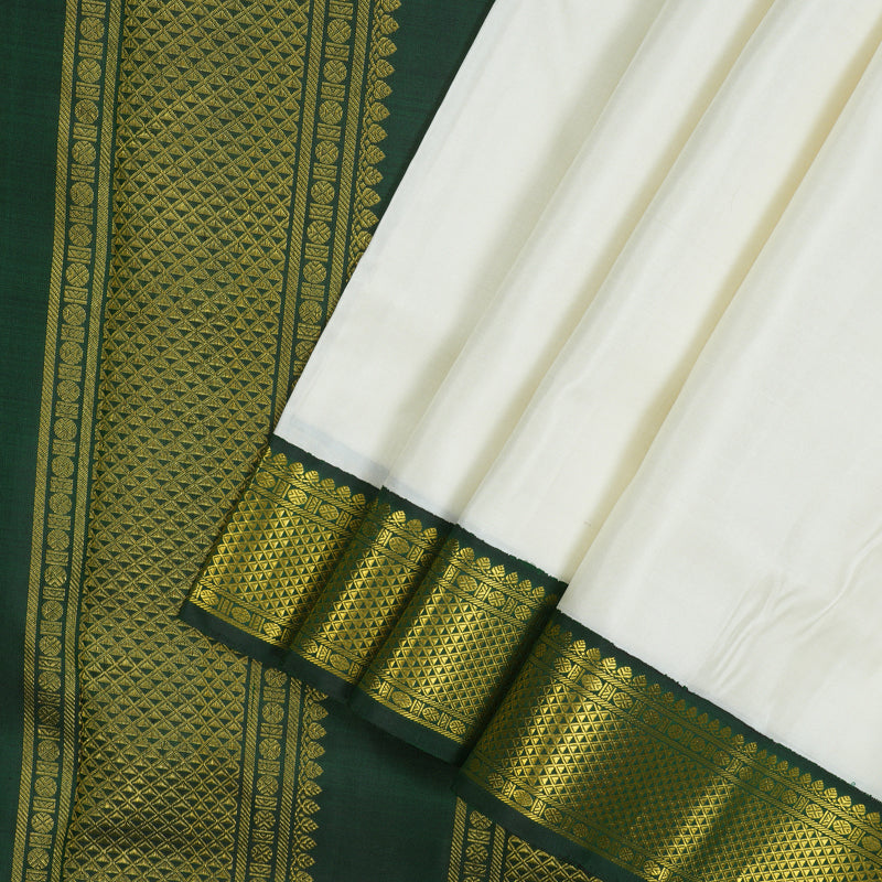 Hayagrivas White Pure Ten Yards Silk Madisar with Karum Pachai border KBE1206I2-1