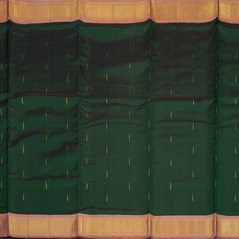 Hayagrivas Handloom Bottle Green Kanjivaram Ten Yards Silk Saree with Peach Pink Border KBE1206I4-1