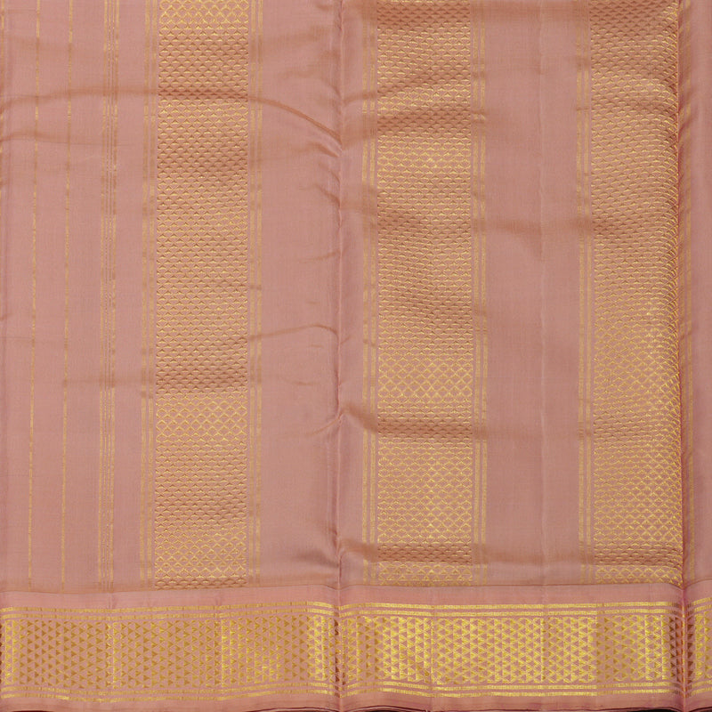 Hayagrivas Handloom Bottle Green Kanjivaram Ten Yards Silk Saree with Peach Pink Border KBE1206I4-1