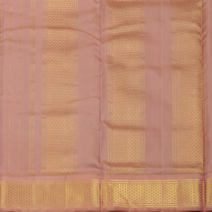 Hayagrivas Handloom Bottle Green Kanjivaram Ten Yards Silk Saree with Peach Pink Border KBE1206I4-1