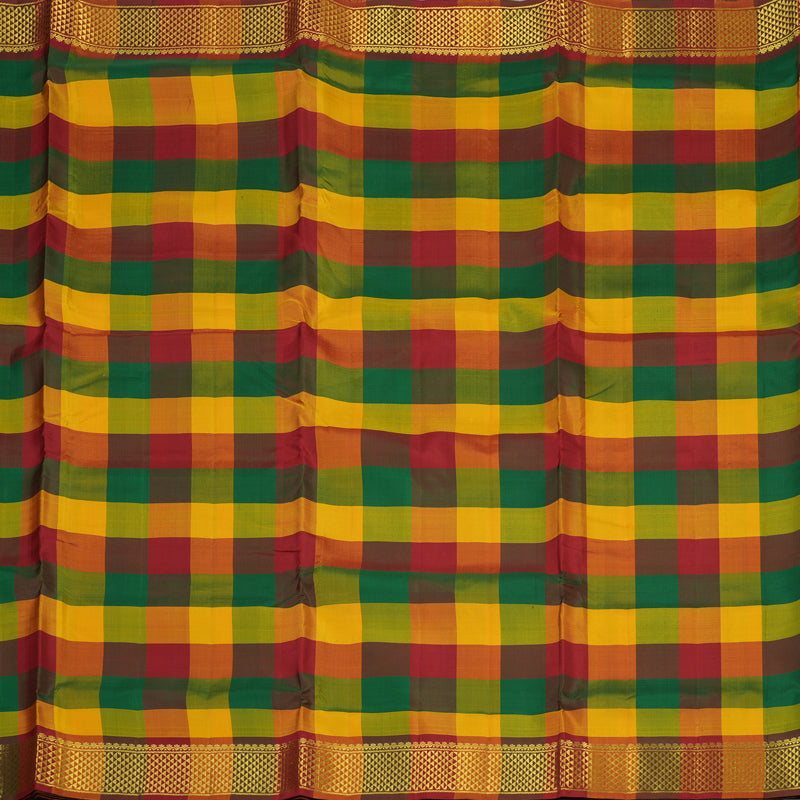 Hayagrivas Handloom Paalum Pazhamum Checks Kanjivaram Ten Yards Silk Saree KBE1206I7-1