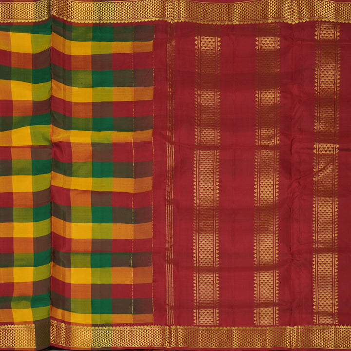Hayagrivas Handloom Paalum Pazhamum Checks Kanjivaram Ten Yards Silk Saree KBE1206I7-1