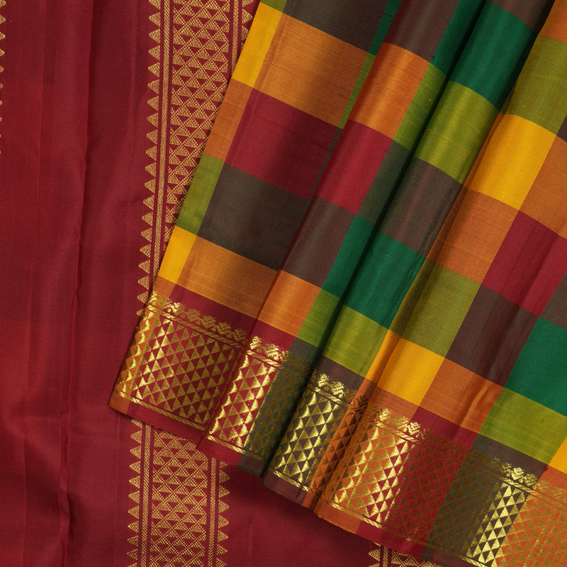 Hayagrivas Handloom Paalum Pazhamum Checks Kanjivaram Ten Yards Silk Saree KBE1206I7-1