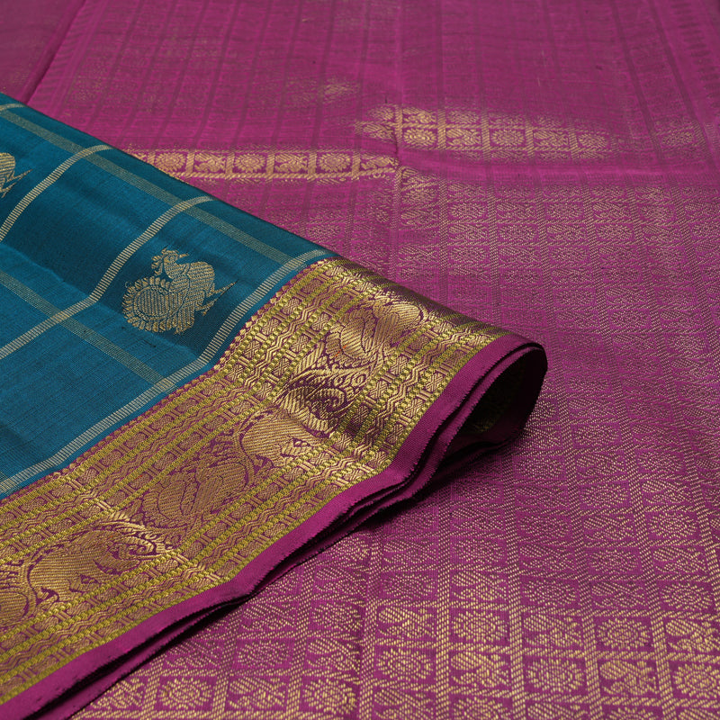 Hayagrivas Handloom Deep Teal Kanjivaram Silk Saree with Wine Purple Border KBE1208I4-1