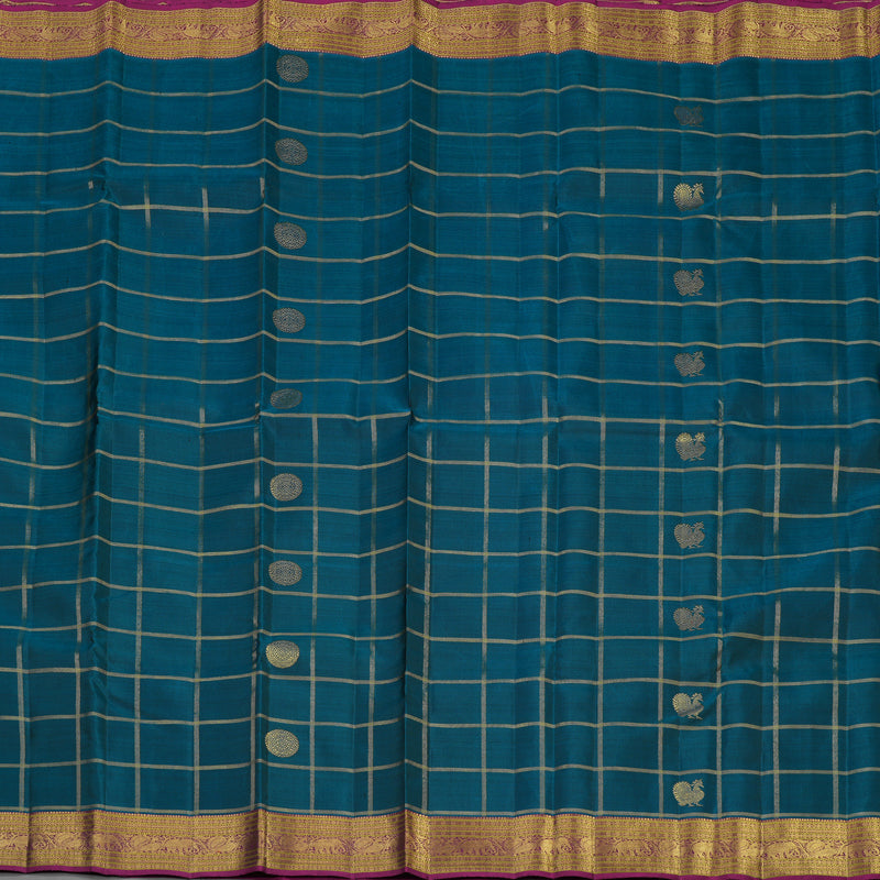 Hayagrivas Handloom Deep Teal Kanjivaram Silk Saree with Wine Purple Border KBE1208I4-1