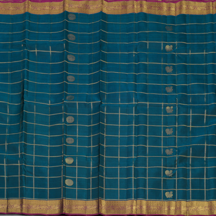 Hayagrivas Handloom Deep Teal Kanjivaram Silk Saree with Wine Purple Border KBE1208I4-1