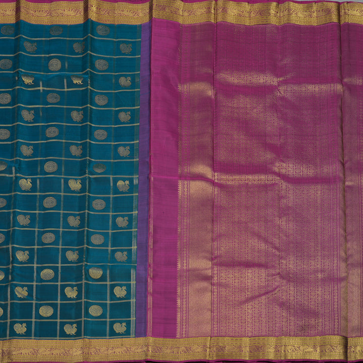 Hayagrivas Handloom Deep Teal Kanjivaram Silk Saree with Wine Purple Border KBE1208I4-1