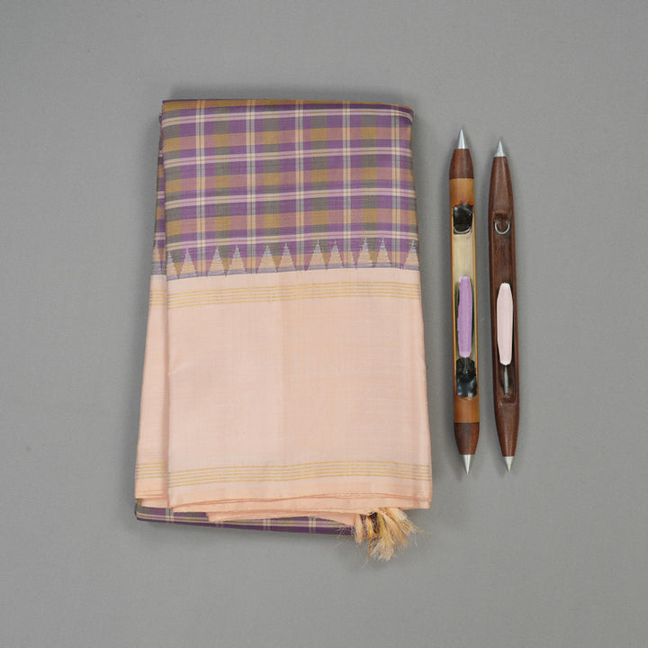 Hayagrivas Handloom Multicolour Checks Kanjivaram Silk Saree with Peach Orange Border KBE1209I1-1