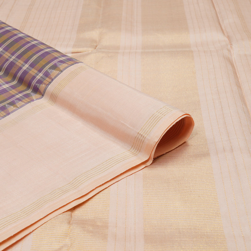 Hayagrivas Handloom Multicolour Checks Kanjivaram Silk Saree with Peach Orange Border KBE1209I1-1