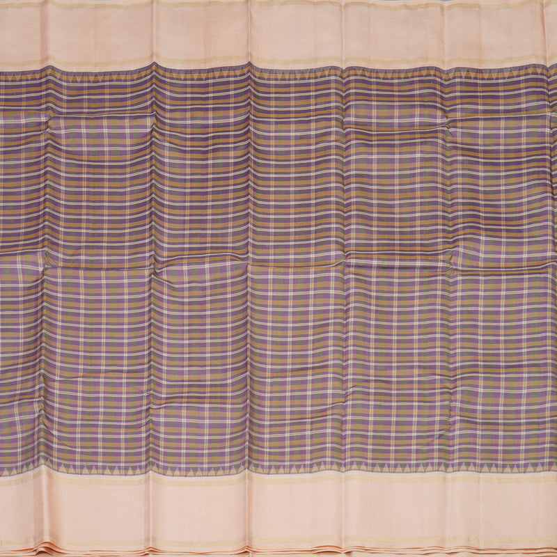 Hayagrivas Handloom Multicolour Checks Kanjivaram Silk Saree with Peach Orange Border KBE1209I1-1