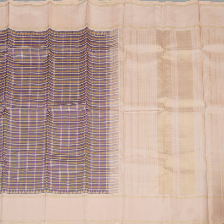 Hayagrivas Handloom Multicolour Checks Kanjivaram Silk Saree with Peach Orange Border KBE1209I1-1