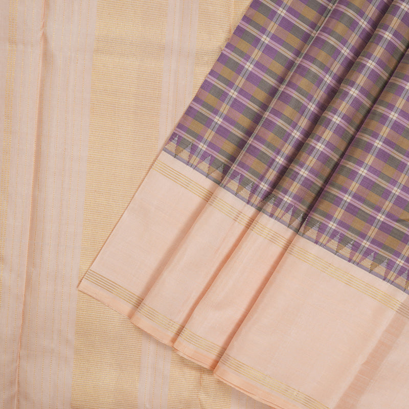 Hayagrivas Handloom Multicolour Checks Kanjivaram Silk Saree with Peach Orange Border KBE1209I1-1