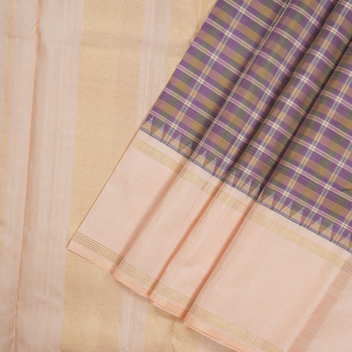 Hayagrivas Handloom Multicolour Checks Kanjivaram Silk Saree with Peach Orange Border KBE1209I1-1