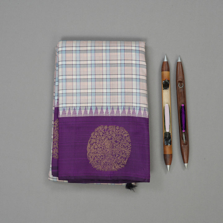 Hayagrivas Handloom Multicolour Checks Kanjivaram Silk Saree with Violet Border KBE1209I3-1