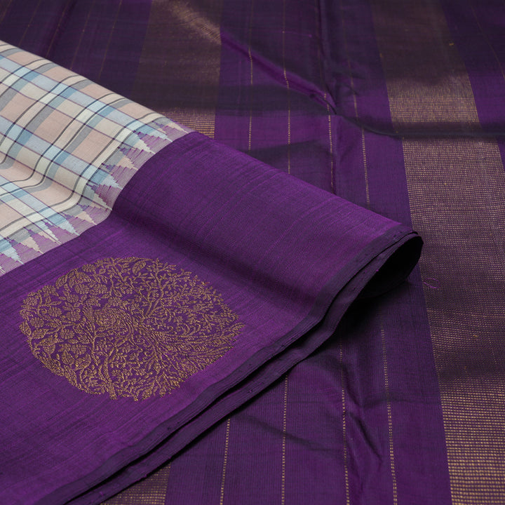 Hayagrivas Handloom Multicolour Checks Kanjivaram Silk Saree with Violet Border KBE1209I3-1