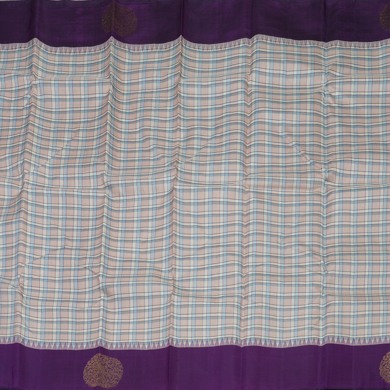 Hayagrivas Handloom Multicolour Checks Kanjivaram Silk Saree with Violet Border KBE1209I3-1