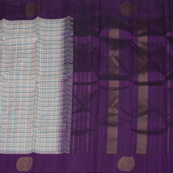 Hayagrivas Handloom Multicolour Checks Kanjivaram Silk Saree with Violet Border KBE1209I3-1